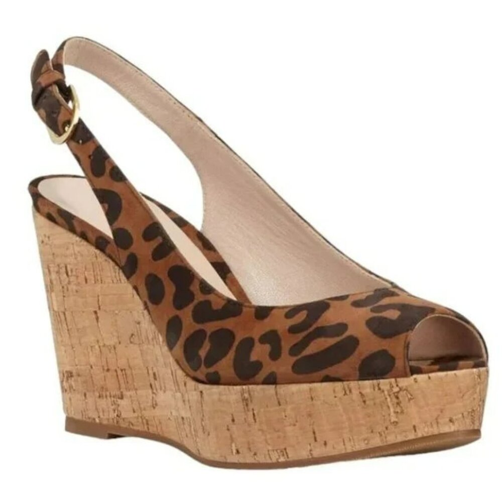 Stuart Weitzman Black Camel Slingback Leather Slingback Wedge Sandals Heels 9.5